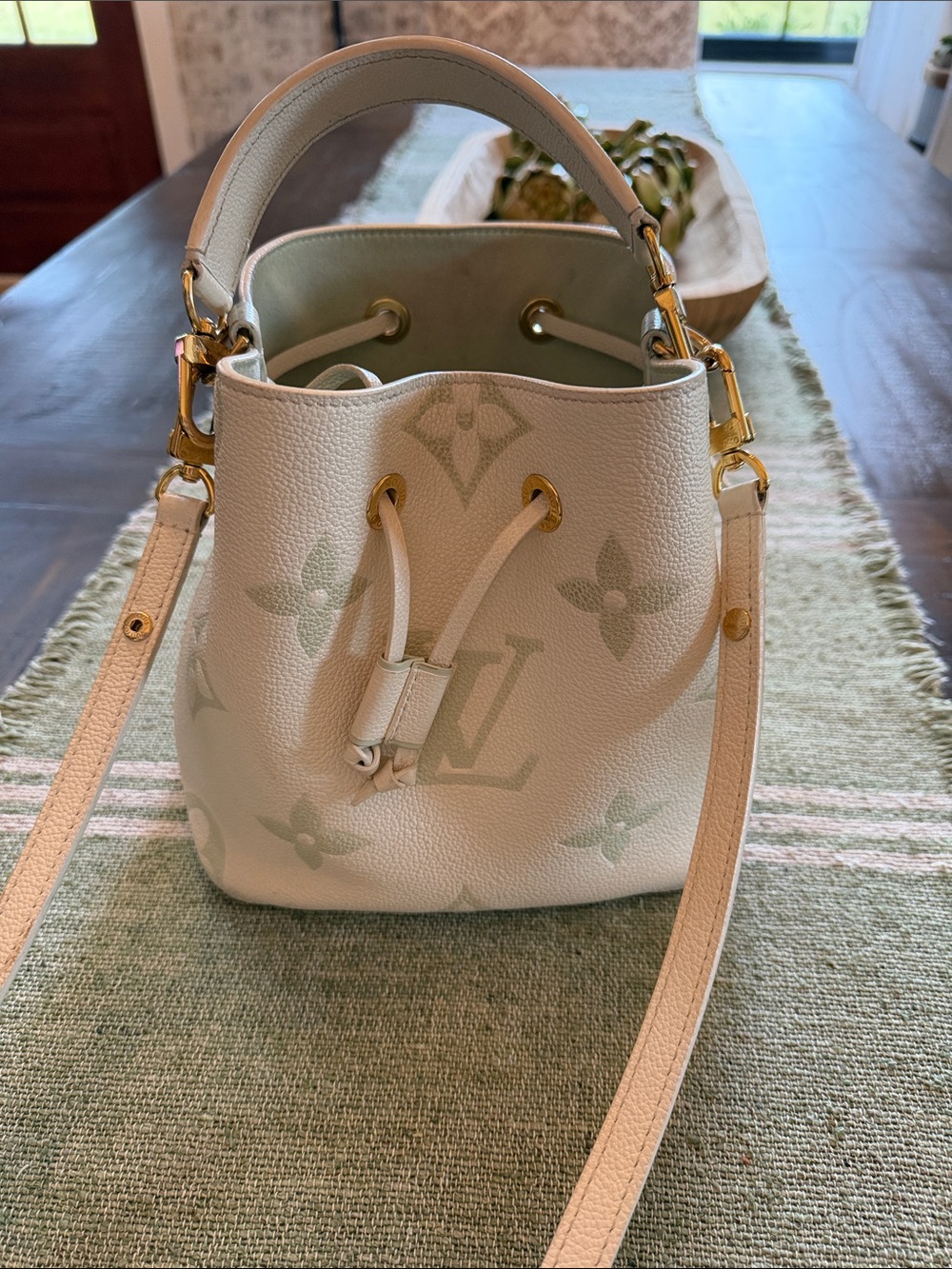 Louis Vuitton Cream and Mint Mini Neonoé Bucket Bag